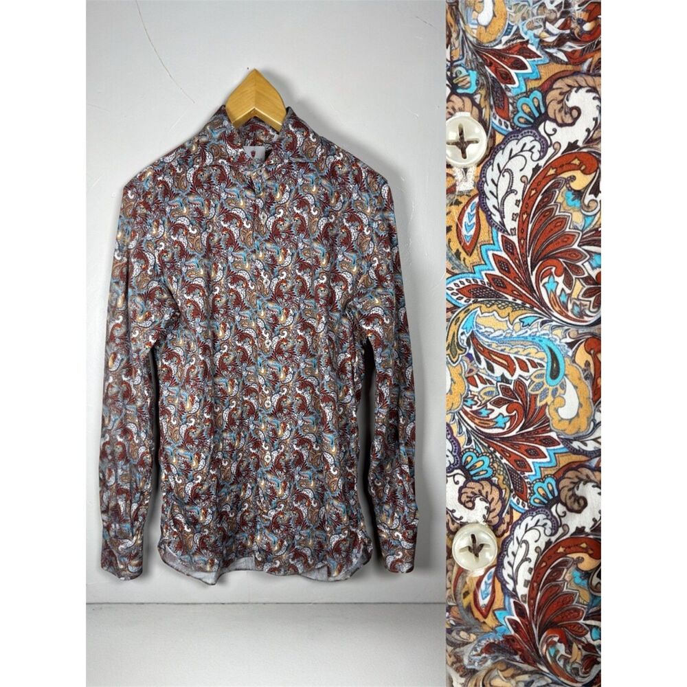 Cordone Fatto A Mano 1956 Paisley Pattern Multicolor Button Shirt Size 15.5 x 39